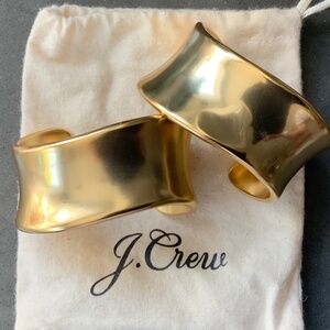 J Crew  Two Matte Gold Tone Metal Oval Cuff Bracelets